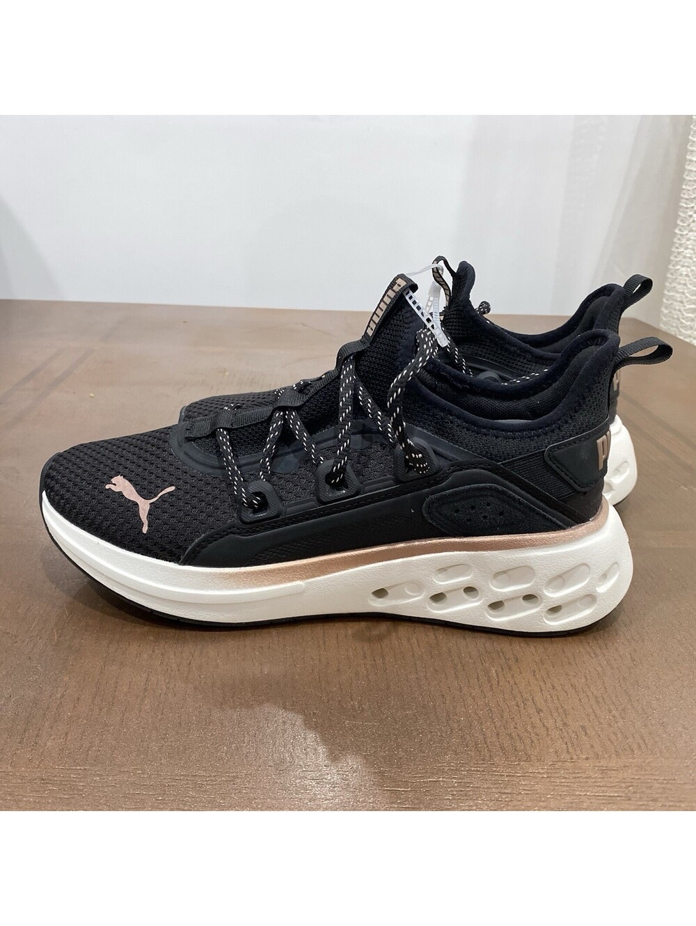 PUMA SoftRide Women's Black/White/Gold Mesh Lace-Up Sneaker